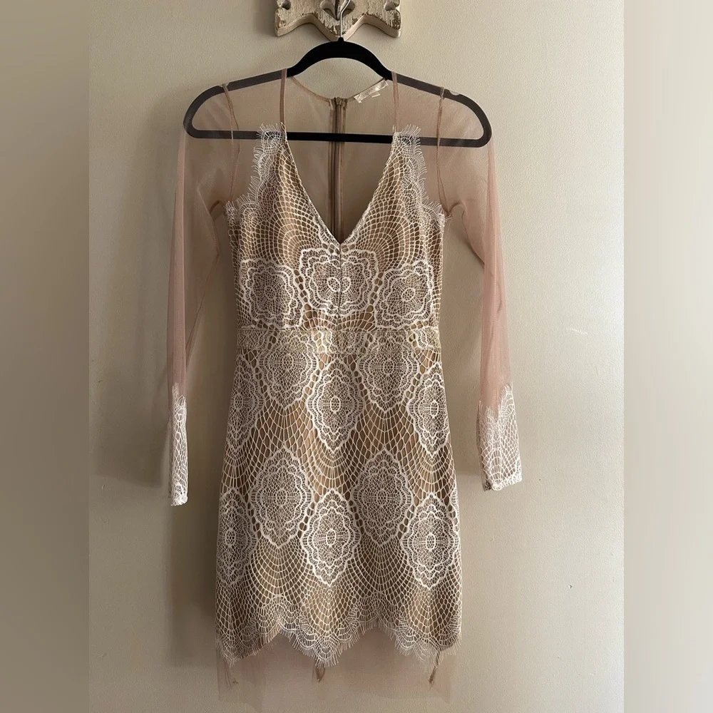 Mesh Tan and Ivory Lace Dress Size Small